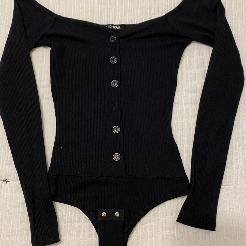 Black off the shoulder body suit